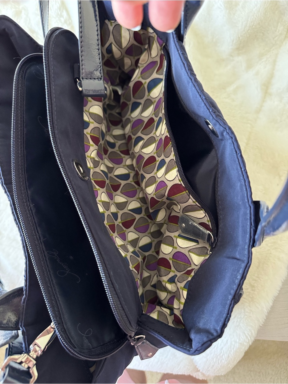 Vera Bradley quilted navy blue satchel bag with removable crossbody strap - Picture 5 of 7